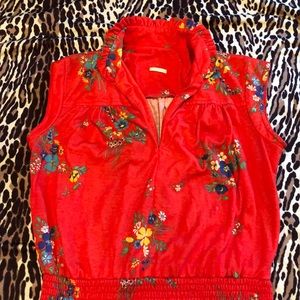 Red floral cotton dress